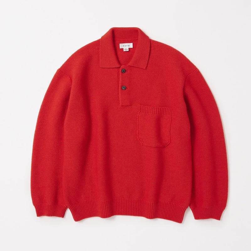 tone / WOOL LOW GAUGE KNIT POLO / VIVID ORANGE