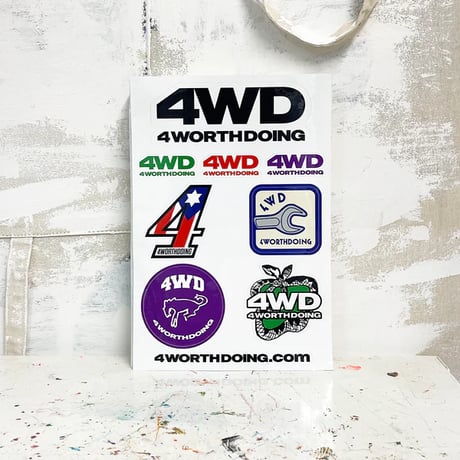 4WD  (4 WORTH DOING) / 4WD LOGO STICKER SHEET / SET OF 9 STICKERS MULTI - COLOR