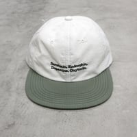 GARBAGE / SOFT BRIM 6 PANEL CAP LOW (HAPPY CHEMICALS) / OFF WHITE / ARMY GREEN BRIM (ARMY GREEN EMB)