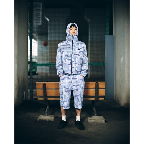 SPECIAL GUEST K.K. / SHIRT PATTERN CAMO NYLON HOODED JACKET / NAVY