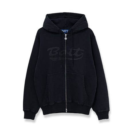 BoTT / WASHED SCRIPT LOGO ZIP HOODIE / WASHED BLACK
