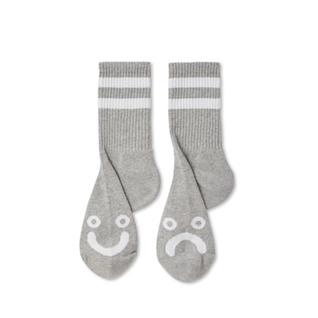 POLAR SKATE CO. / RIB SOCKS HAPPY SAD / HEATHER GREY
