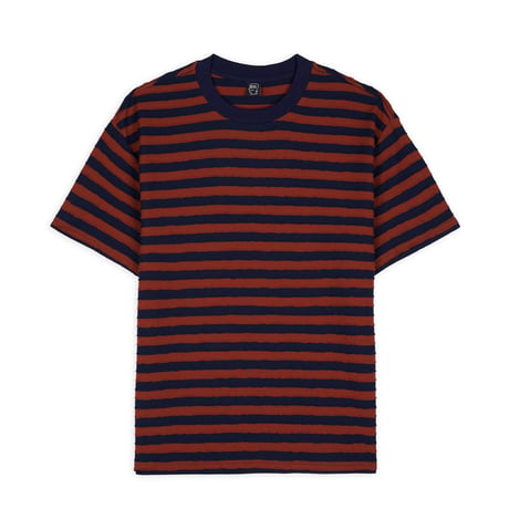 BRAIN DEAD / DENNY BLAINE STRIPED T-SHIRT / NAVY/LIGHT BROWN