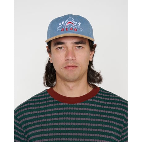 BRAIN DEAD / SHARK ATTACK 6 PANEL HAT / BLUE/KHAKI