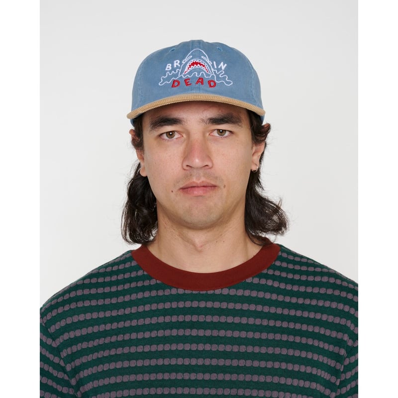 BRAIN DEAD キャップ カーキ/ネイビー BRAIN DEAD / SHARK ATTACK 6 PANEL HAT / BLUE/KH