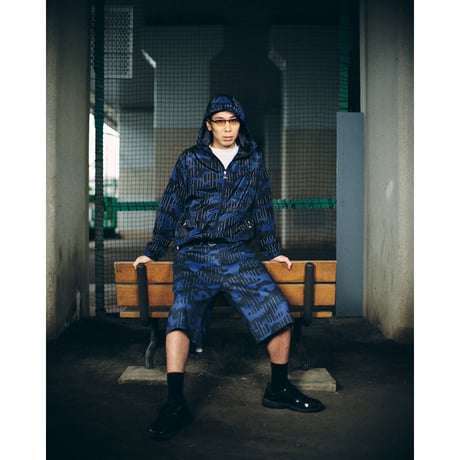 SPECIAL GUEST K.K. / SHIRT PATTERN CAMO BAGGY SHORT / NAVY