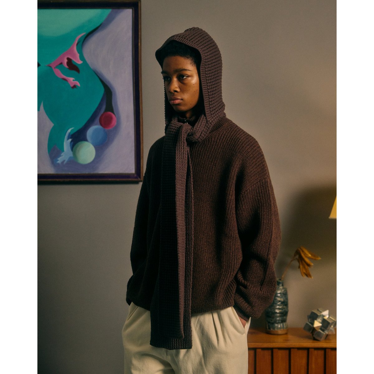 小物 COMFORTABLE REASON WAFFLE HOOD SCARF COMFORTABLE REASON / WAFFLE HOOD SCARF / BROWN