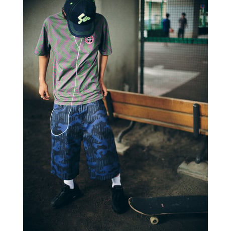 SPECIAL GUEST K.K. / SHIRT PATTERN CAMO BAGGY SHORT / NAVY