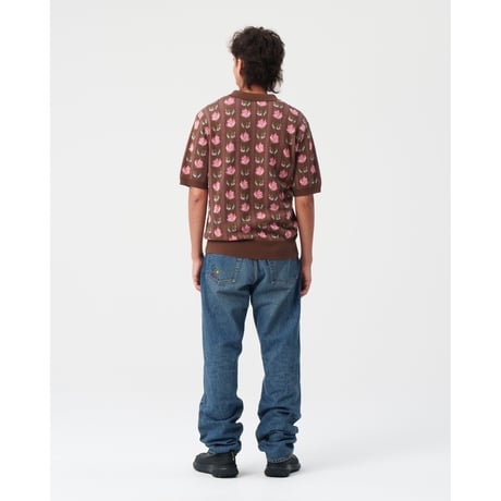 BoTT / FLOWER S/S KNIT POLO / BROWN