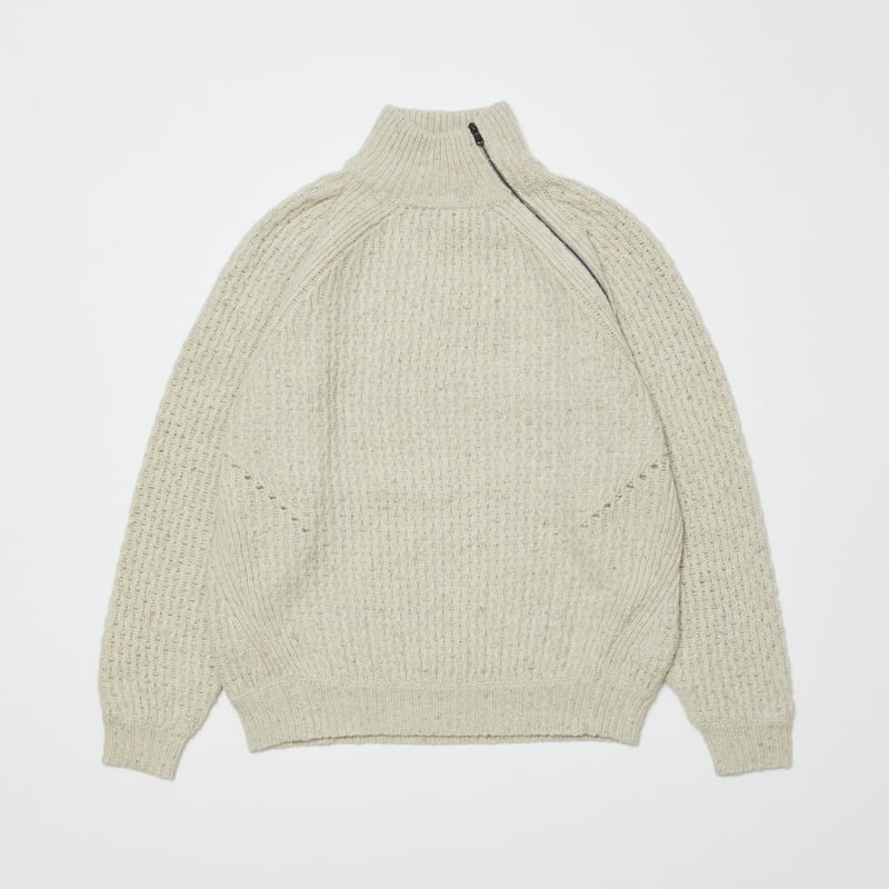 BAL / DIAGONAL ZIP JACQUARD SWEATER / NATURAL