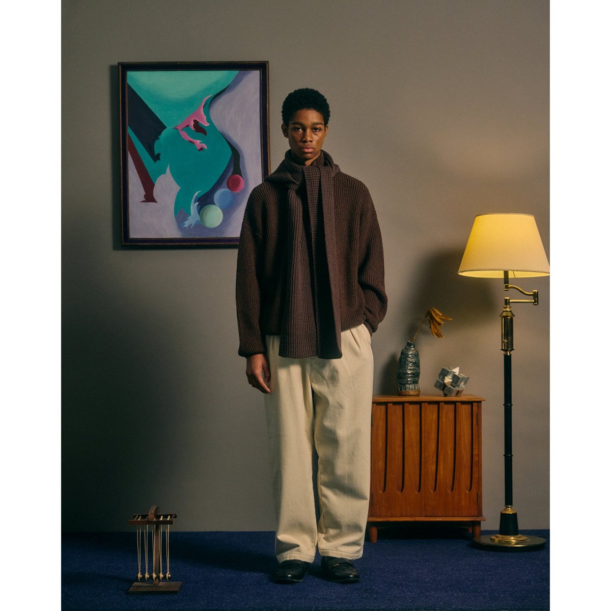 COMFORTABLE REASON / WAFFLE HOOD SCARF / BROWN