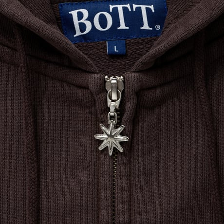 BoTT / WASHED SCRIPT LOGO ZIP HOODIE / WASHED BROWN