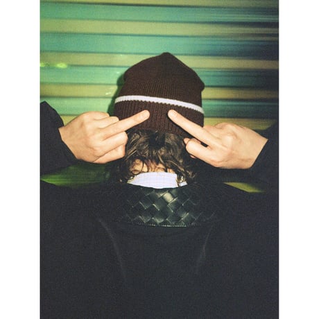 SNEEZE MAGAZINE / CONTRAST STRIPE WOOL BEANIE / BROWN