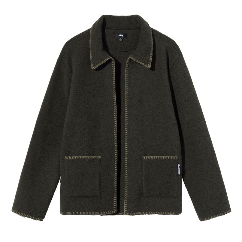 STUSSY / WOODSY BLANKET STITCH FLEECE / CHARCOA