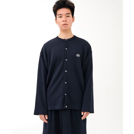SOL soonerorlater / WAFFLE CREWNECK CARDIGAN / NAVY