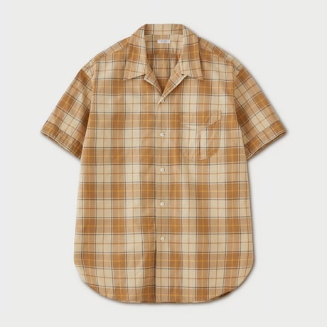 PHIGVEL MAKERS & Co. / CAMBRIC CHECK OPEN COLLAR SS SHIRT / YELLOW x BEIGE