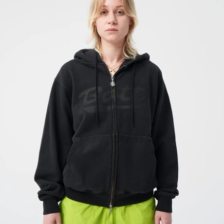 BoTT / WASHED SCRIPT LOGO ZIP HOODIE / WASHED BLACK