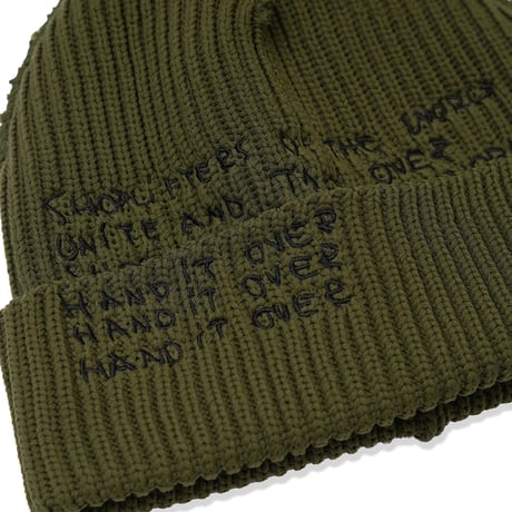 GARBAGE / INSIDE OUT CUFF BEANIE / OLIVE (BLACK EMB)