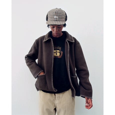 STUSSY / WOODSY BLANKET STITCH FLEECE / CHARCOAL