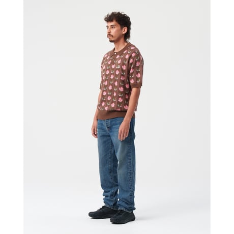 BoTT / FLOWER S/S KNIT POLO / BROWN