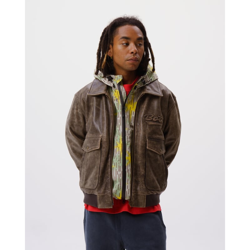 BoTT / SCRIPT LOGO CRACKED LEATHER JACKET / BRO