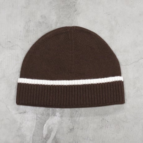 SNEEZE MAGAZINE / CONTRAST STRIPE WOOL BEANIE / BROWN