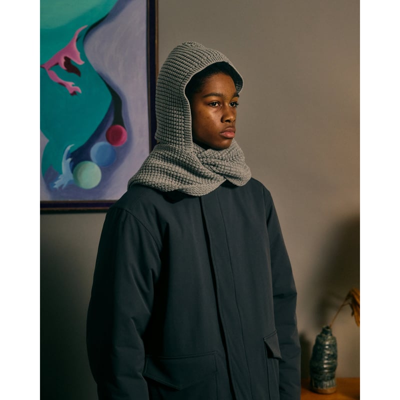 COMFORTABLE REASON / WAFFLE HOOD SCARF / GREY |