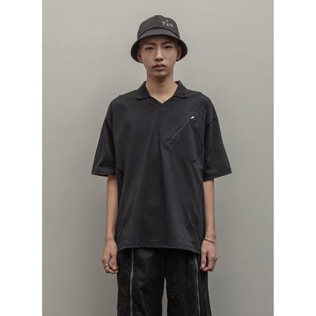 BAL / RECYCLE POLYESTER ZIP POCKET POLO SHIRT / BLACK