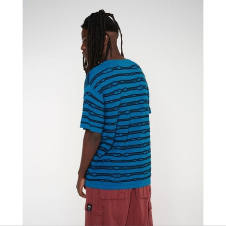 BRAIN DEAD / PUCKERED STRIPED T-SHIRT / TEAL