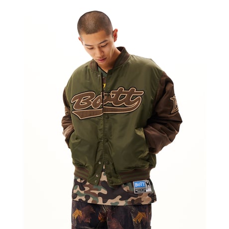 BoTT / NYLON VARSITY JACKET / OLIVE