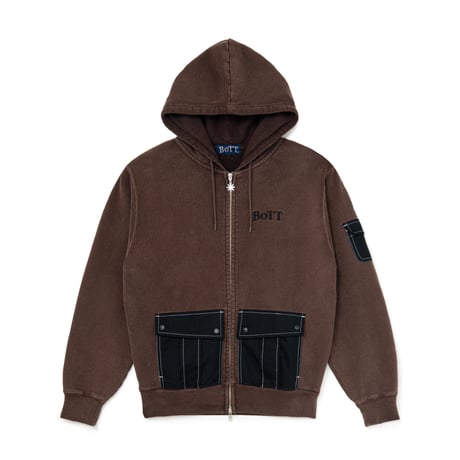 BoTT / WASHED CARGO POCKET ZIP HOODIE / BROWN