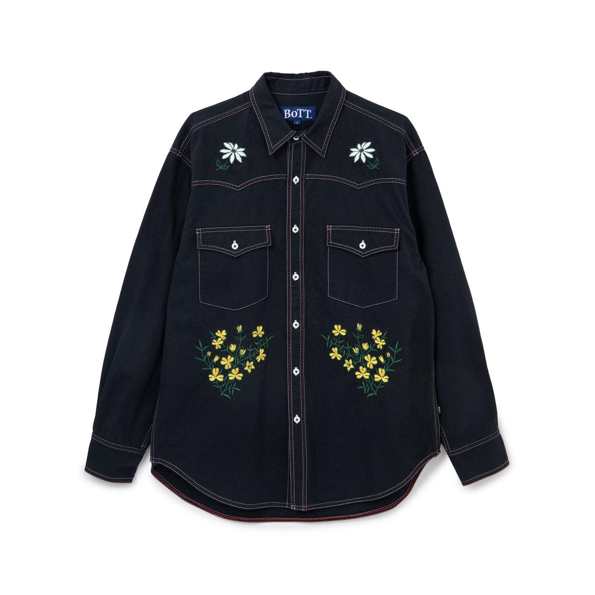 【ケム】BOTT ボット 長袖シャツ ウエスタン 花柄刺繍 張り感 美品 fit=scale-down,w=1200