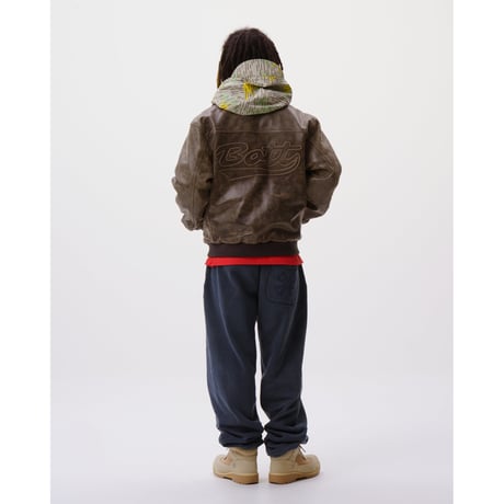 BoTT / SCRIPT LOGO CRACKED LEATHER JACKET / BROWN