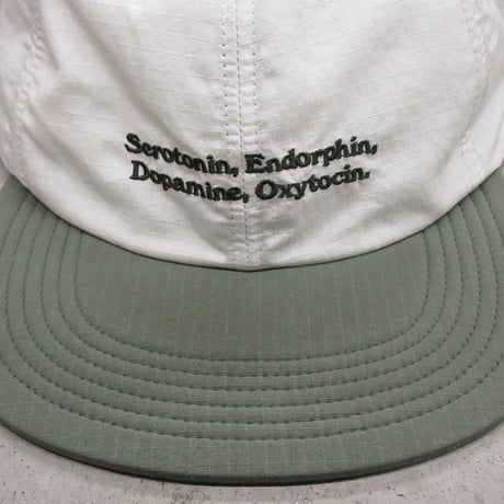 GARBAGE / SOFT BRIM 6 PANEL CAP LOW (HAPPY CHEMICALS) / OFF WHITE / ARMY GREEN BRIM (ARMY GREEN EMB)