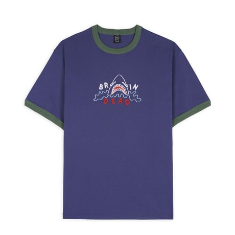 BRAIN DEAD / SHARK ATTACK RINGER T-SHIRT / NAVY