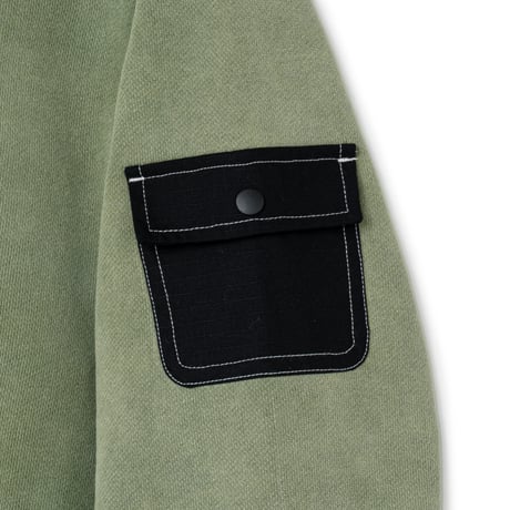 BoTT / WASHED CARGO POCKET ZIP HOODIE / OLIVE