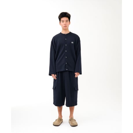 SOL soonerorlater / WAFFLE CREWNECK CARDIGAN / NAVY