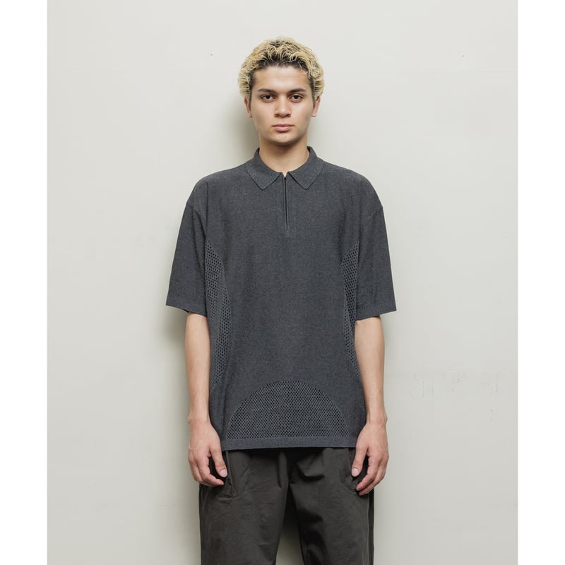 即納【anuke】Mesh Polo Knit　チャコール ànuke online store（アンヌーク） / Mesh Polo KnitMesh Polo
