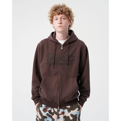 BoTT / WASHED SCRIPT LOGO ZIP HOODIE / WASHED BROWN