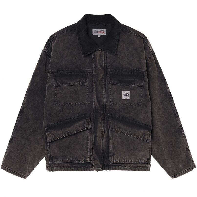 ジャケット・アウター stussy CANVAS CHORE JACKET black Stussy Mens Workwear Stock Logo Canvas Chore Jacket Black