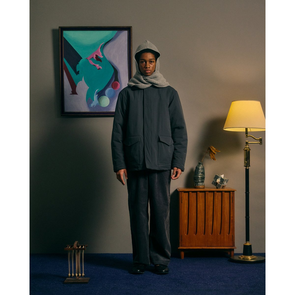 COMFORTABLE REASON / WAFFLE HOOD SCARF / GREY |