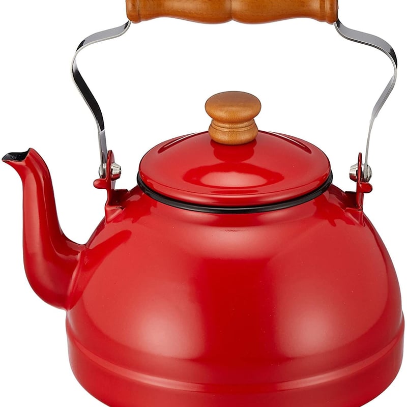 月兎印】ケトル 2.2L ホワイト レッド IH対応 琺瑯 ホーロー