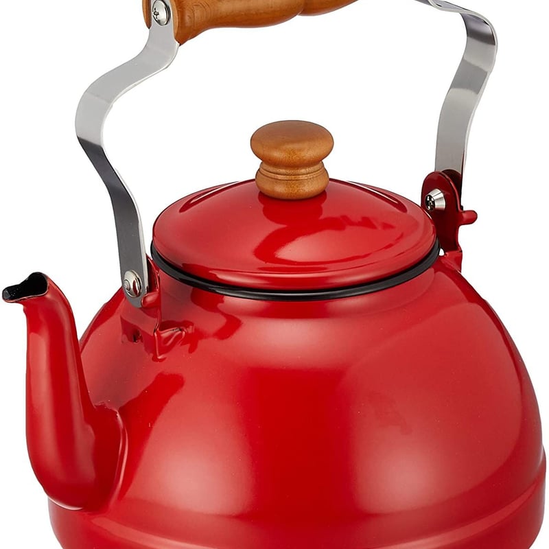 月兎印】ケトル 2.2L ホワイト レッド IH対応 琺瑯 ホーロー