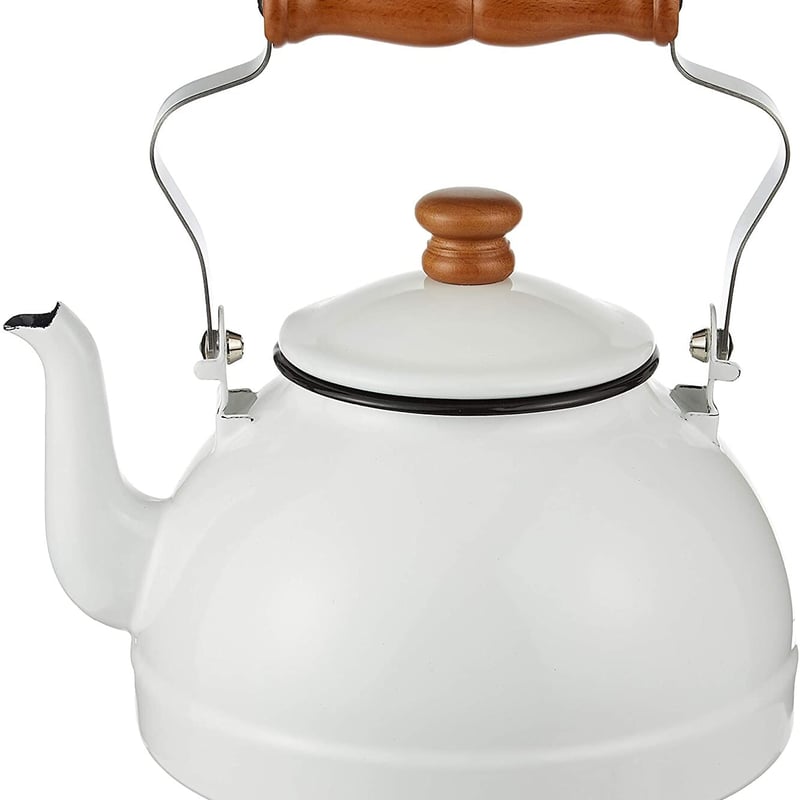 月兎印】ケトル 2.2L ホワイト レッド IH対応 琺瑯 ホーロー やかん