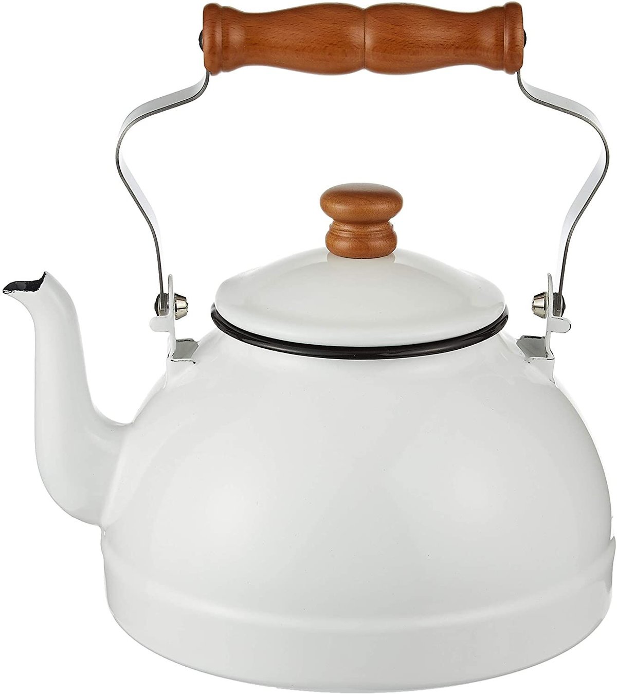 月兎印】ケトル 2.2L ホワイト レッド IH対応 琺瑯 ホーロー やかん