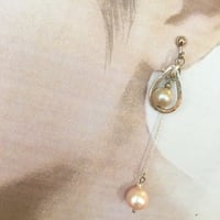 純銀SV999・しずく 槌目チャーム 淡水パール イヤリング