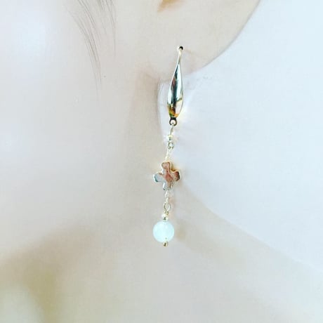 純銀SV999♡クロスチャーム♡天然石シーブルーカルセドニー・ピアス
