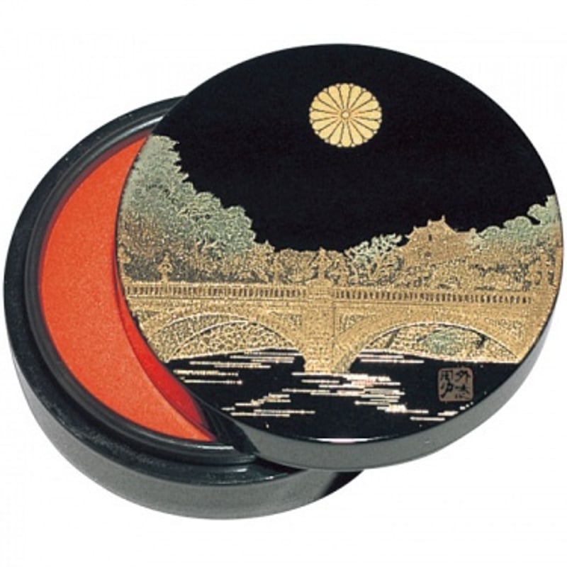 きんま　漆器　朱肉入れ ☆未使用☆ 漆芸 蒟醤きんま 朱肉入れ、黄布/共箱付