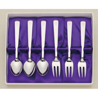 02290】ティースプーン&ケーキフォークセット（銀色） 菊紋 | 銀座明倫