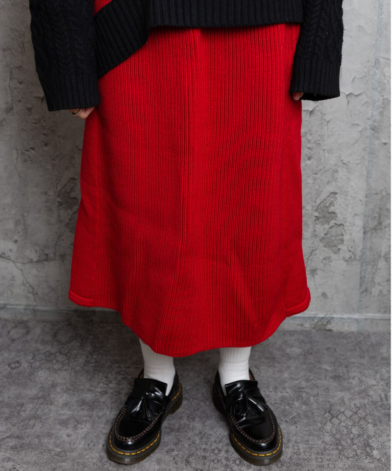 fashion_meimeiHYKE ハイク リブニット スカート アシンメトリー RED 美品 ポケット有